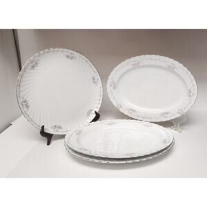 Gold Standard White Silver & Pink /1 Round & 3 Oval Serving Platter